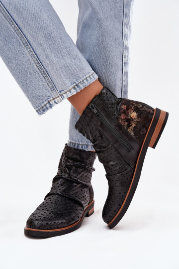 Botas de cuero con elementos calados, Tai turiciejka 05922-01, color negro