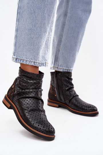 Botas de cuero con elementos calados, Tai turiciejka 05922-01, color negro 2