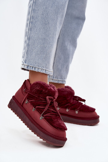 Bajo Botas de nieve con una plataforma con un abrigo de piel D.Franklin DFSH370011 borgoña