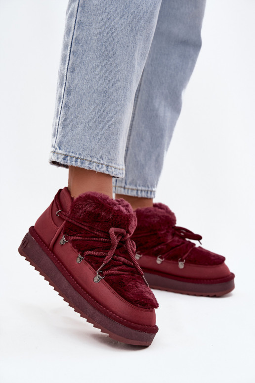 Bajo Botas de nieve con una plataforma con un abrigo de piel D.Franklin DFSH370011 borgoña