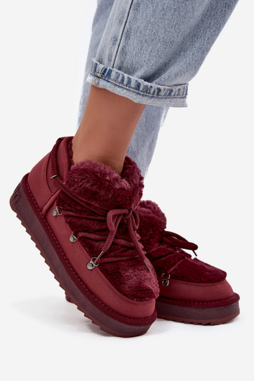 Bajo Botas de nieve con una plataforma con un abrigo de piel D.Franklin DFSH370011 borgoña