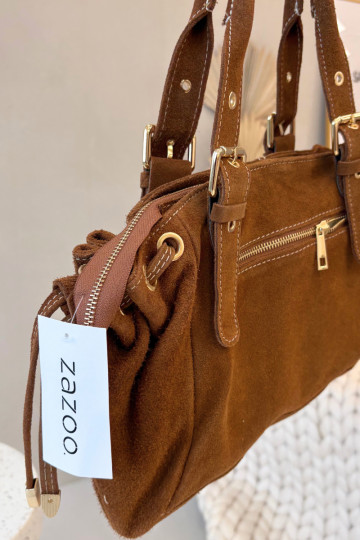 Bolso con inserción de ante color marrón Danira 2