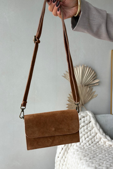 Bolso con inserción de ante color marrón Mirine