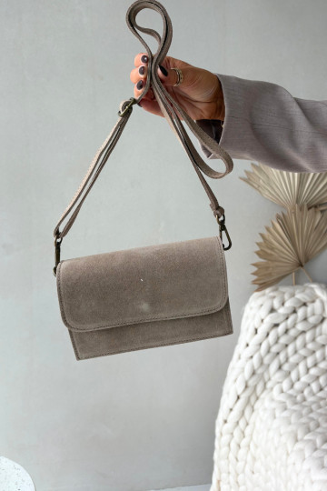 Bolso con inserción de ante color marfil Mirine