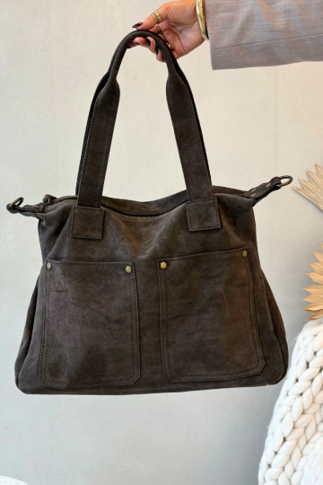 Bolso de ante marrón con bolsillos Zephina