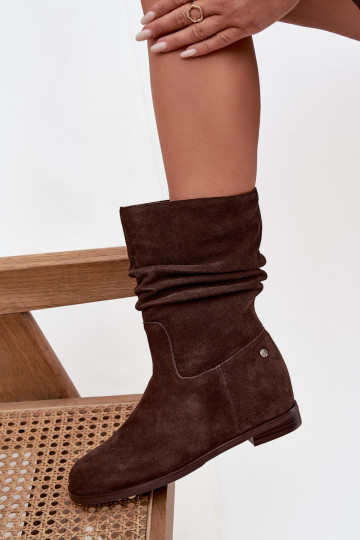 Piel Zapatos de gamuza Femenino Con volantes calentamiento Tiene queciejka K7211-02 CzekoladoAe