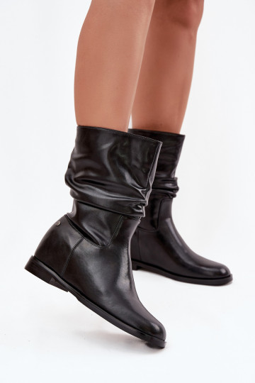 Botines de piel negra para mujer con volantes, forrados Tai turiciejka K7211-01 2