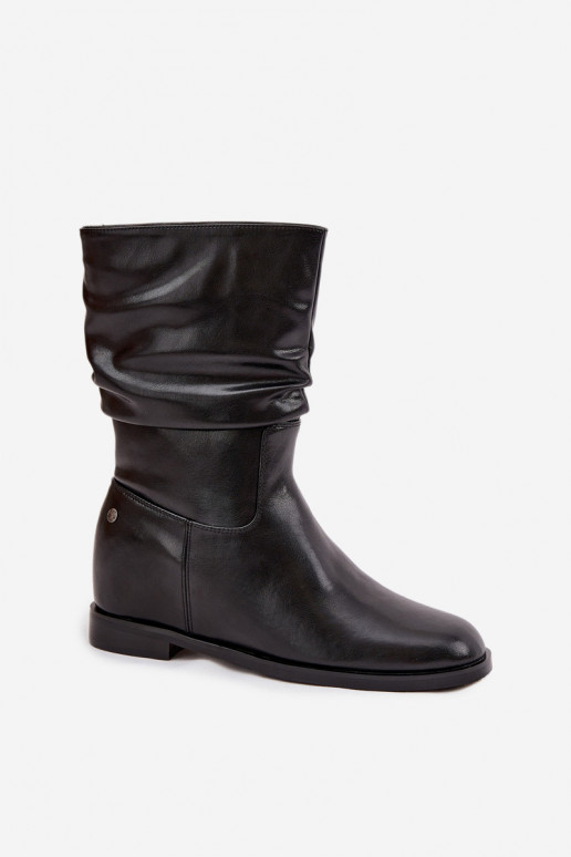Piel Botas de mujer Con volantes calentamiento Tiene queciejka K7211-01 de color negro