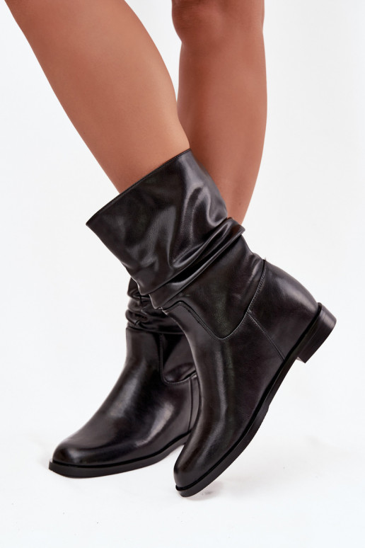 Piel Botas de mujer Con volantes calentamiento Tiene queciejka K7211-01 de color negro