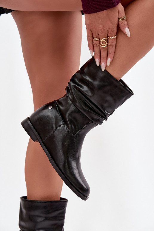 Piel Botas de mujer Con volantes calentamiento Tiene queciejka K7211-01 de color negro