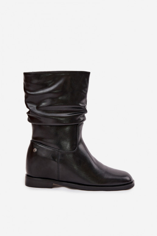 Piel Botas de mujer Con volantes calentamiento Tiene queciejka K7211-01 de color negro