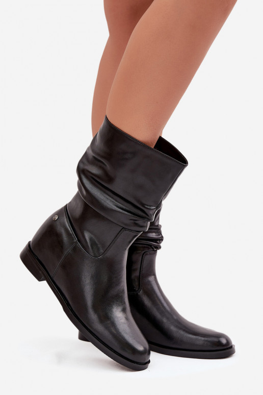 Piel Botas de mujer Con volantes calentamiento Tiene queciejka K7211-01 de color negro
