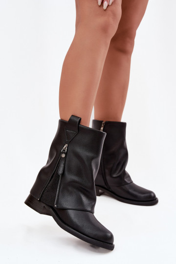 Piel Botas de mujerENyAiniętą CholeAką reloj Tiene queciejka K7213-01 de color negro
