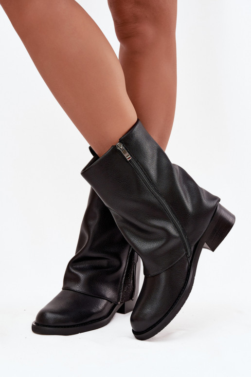 Piel Botas de mujerENyAiniętą CholeAką reloj Tiene queciejka K7213-01 de color negro