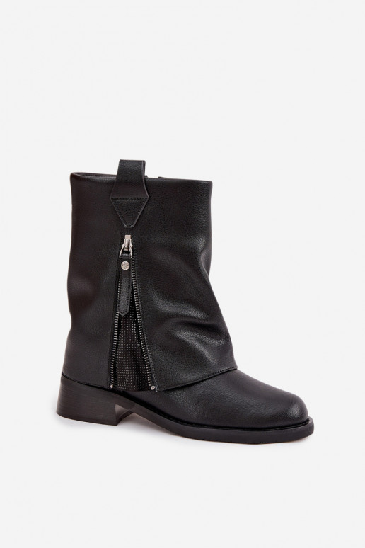 Piel Botas de mujerENyAiniętą CholeAką reloj Tiene queciejka K7213-01 de color negro