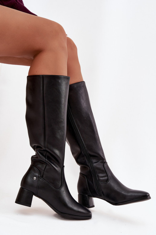 Piel calentamiento botas de mujer con tacones Tiene queciejka A7165-01 de color negro