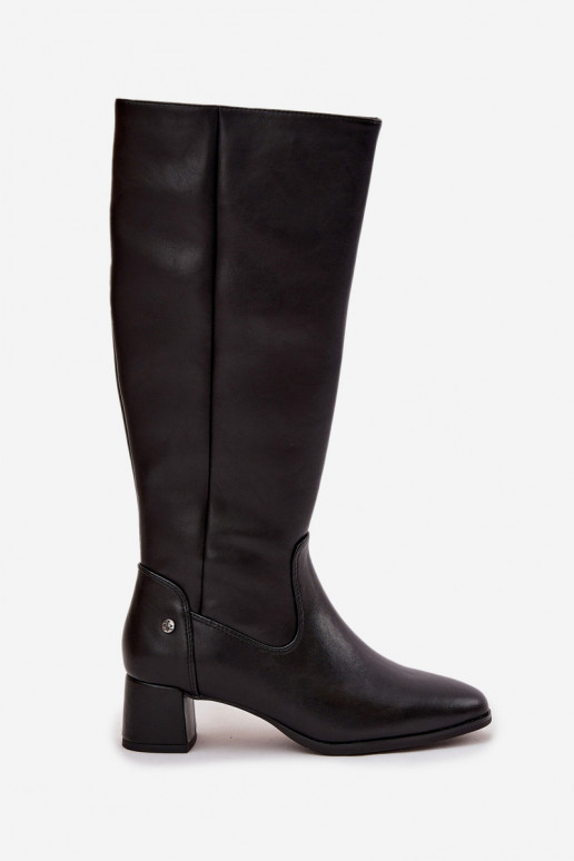 Piel calentamiento botas de mujer con tacones Tiene queciejka A7165-01 de color negro