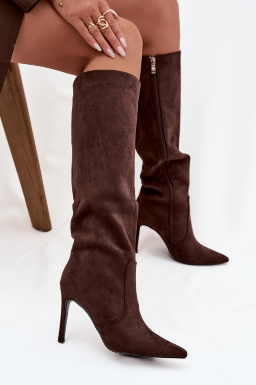 calentamiento botas de mujer con tacones finosde gamuza ecológicau CzekoladoAe Rosavine calentamiento botas de mujer con tacones finosde gamuza ecológicau CzekoladoAe Rosavine