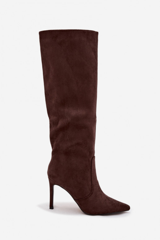 calentamiento botas de mujer con tacones finosde gamuza ecológicau CzekoladoAe Rosavine