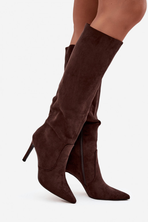 calentamiento botas de mujer con tacones finosde gamuza ecológicau CzekoladoAe Rosavine calentamiento botas de mujer con tacones finosde gamuza ecológicau CzekoladoAe Rosavine