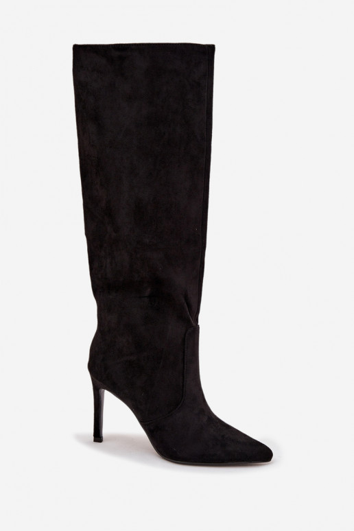 calentamiento botas de mujer con tacones finosde gamuza ecológicau de color negro Rosavine