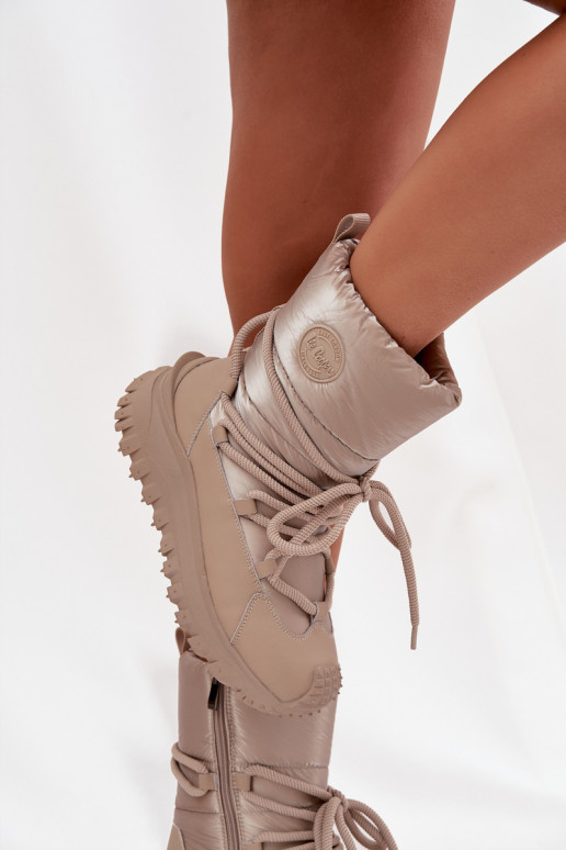 Piel Botas de nieve con una plataforma Lee Cooper LCJ-25-12-3663 beige-color dorado