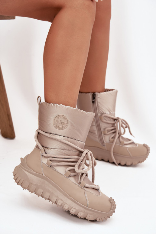 Piel Botas de nieve con una plataforma Lee Cooper LCJ-25-12-3663 beige-color dorado
