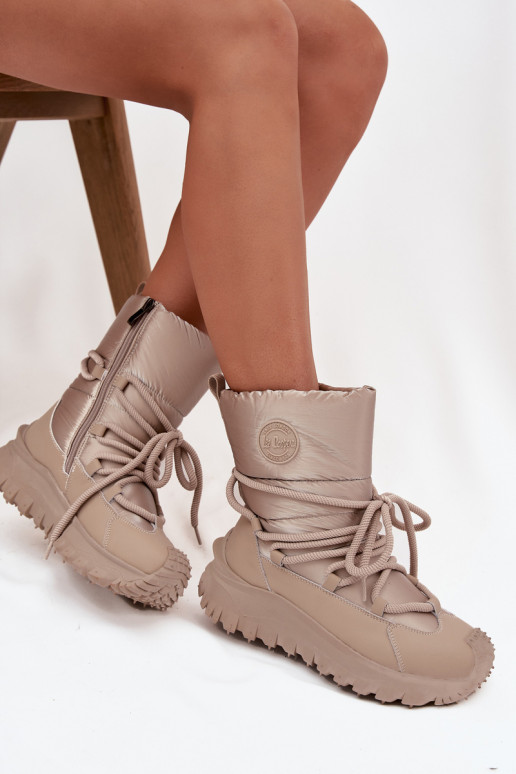 Piel Botas de nieve con una plataforma Lee Cooper LCJ-25-12-3663 beige-color dorado