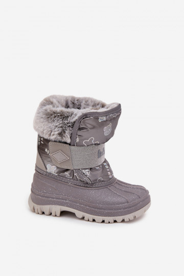 botas de nieve para niños con un abrigo de piel con sujetadores adhesivos Lee Cooper LCJ-25-10-3788 color gris