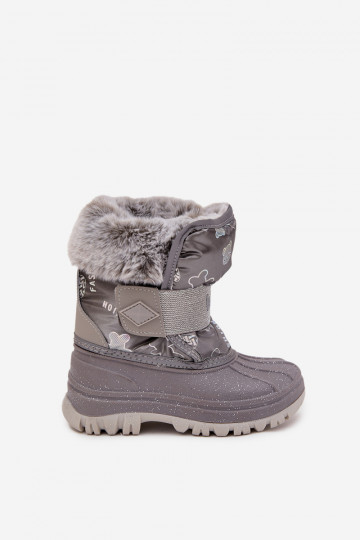 Botas de nieve para niños Lee Cooper LCJ-25-10-3788 color gris con pelo y cierres adhesivos 2