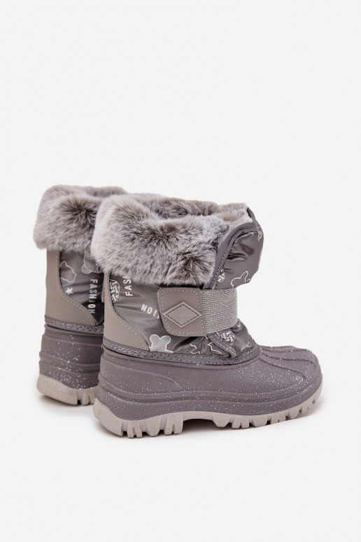 botas de nieve para niños con un abrigo de piel con sujetadores adhesivos Lee Cooper LCJ-25-10-3788 color gris