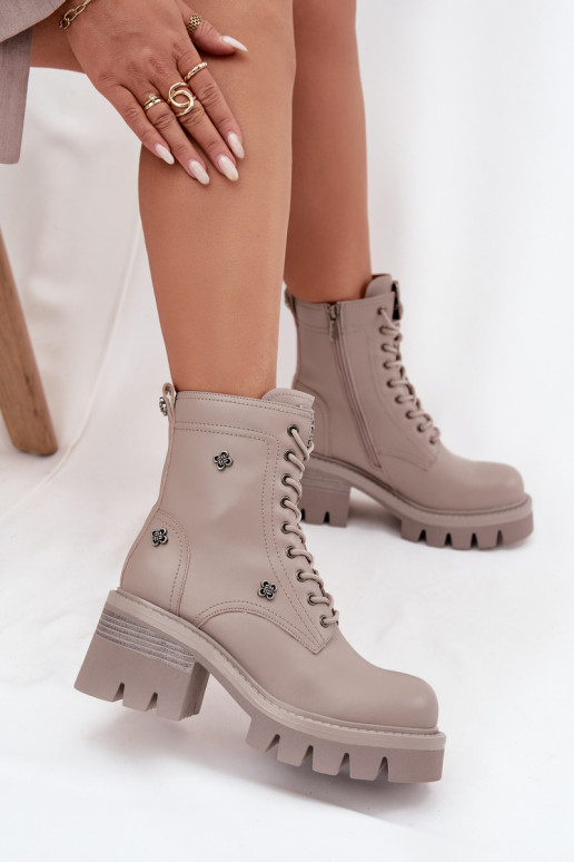 Piel botines de trabajo Femenino relojPrzypinkami Artiker 57C0181 beige