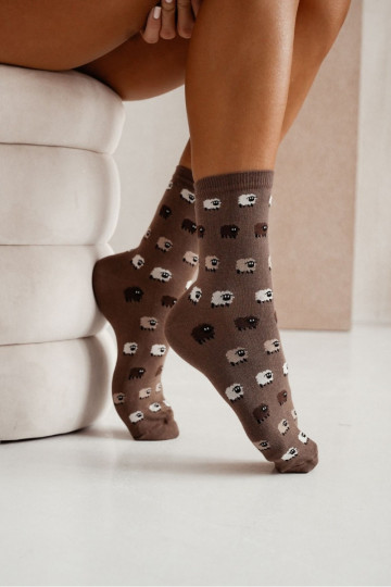 Calcetines para mujer con aplicación de ovejas, color marrón