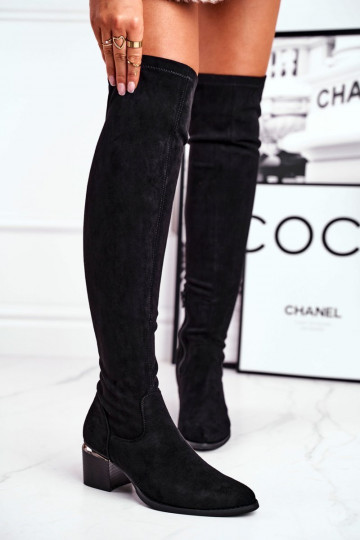Botas hasta las rodillas de gamuza ecológica de color negro Can&#039;t Stop 2