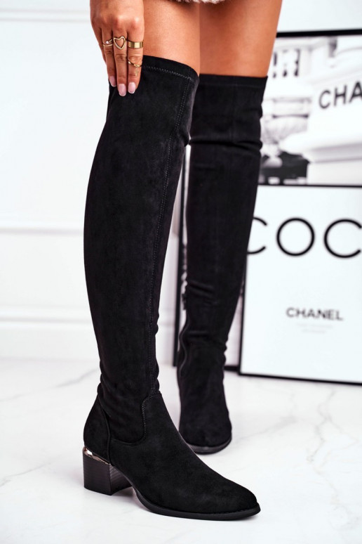 Botas hasta las rodillas de gamuza ecológica de color negro Can't Stop