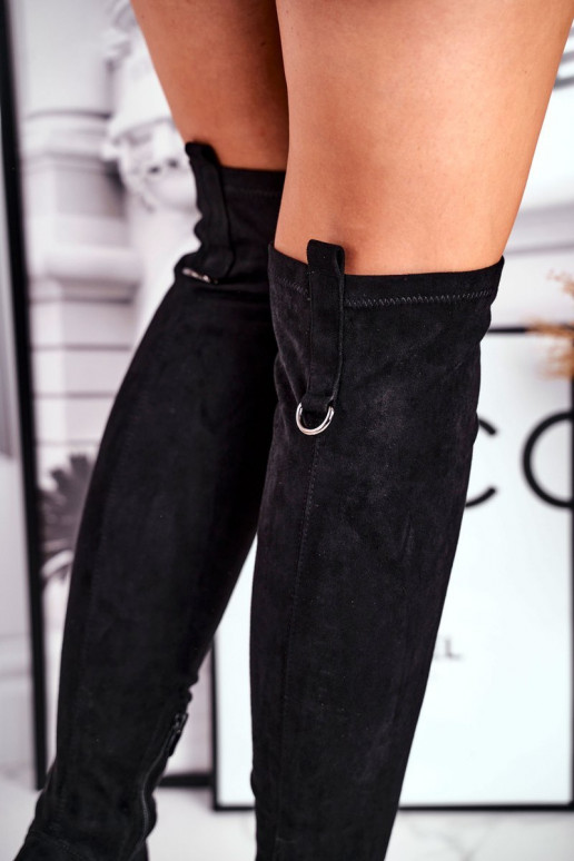 Botas hasta las rodillas de gamuza ecológica de color negro Can't Stop
