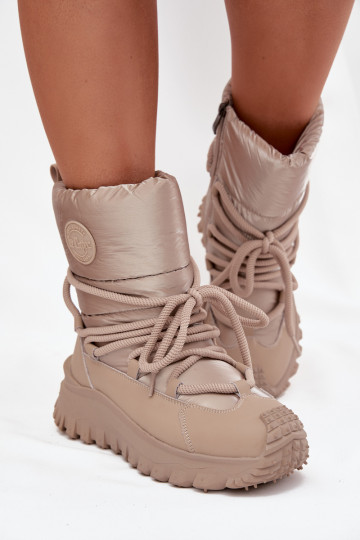 Piel Botas de nieve con una plataforma Lee Cooper LCJ-25-12-3663 beige-color dorado