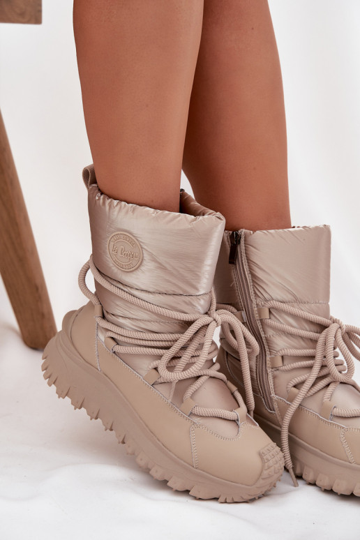 Piel Botas de nieve con una plataforma Lee Cooper LCJ-25-12-3663 beige-color dorado