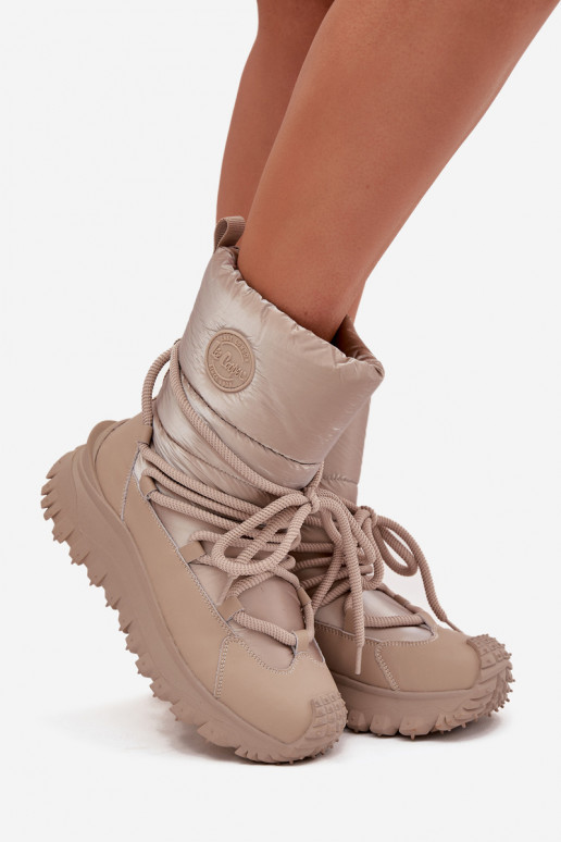 Piel Botas de nieve con una plataforma Lee Cooper LCJ-25-12-3663 beige-color dorado