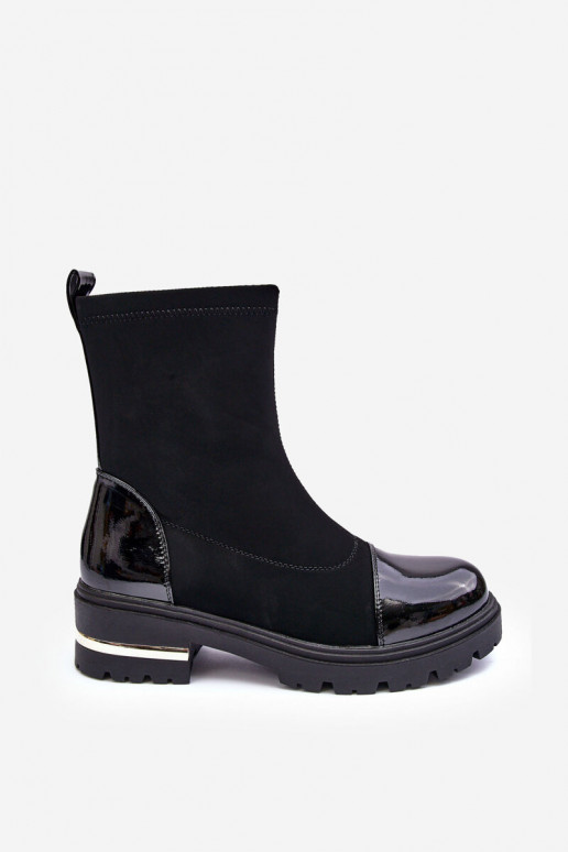 Piel modelo clásico Botas con tacones anchos de color negro Shendete