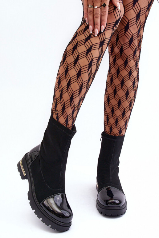 Piel modelo clásico Botas con tacones anchos de color negro Shendete