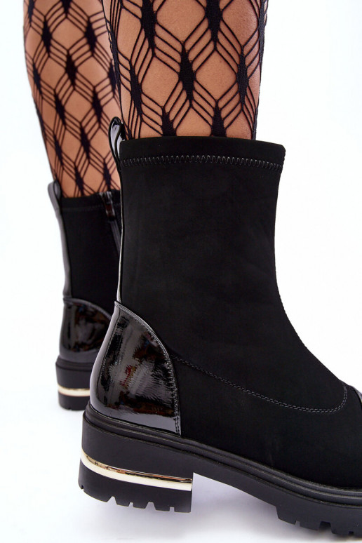 Piel modelo clásico Botas con tacones anchos de color negro Shendete