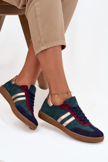 Zapatillas deportivas bajas de gamuza para mujer color verde botella Zazoo N1068