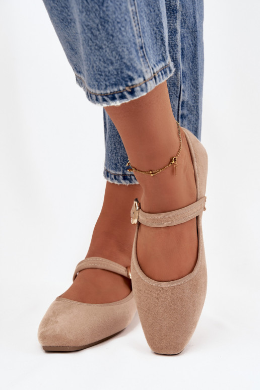 bailarinas con correas I Złotą con hebillas de gamuza ecológicaoAe beige Adelora