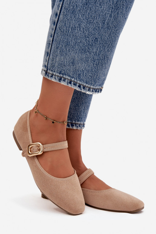 bailarinas con correas I Złotą con hebillas de gamuza ecológicaoAe beige Adelora