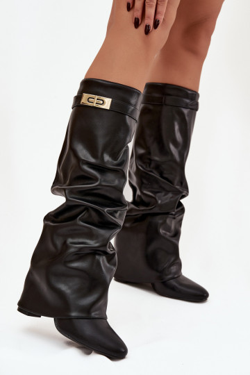 Botas largas de mujer con tacones y plantilla grabada color negro Glorine 2