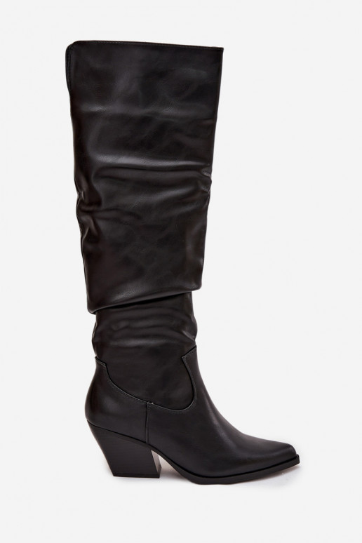 botas estilo vaquero con tacones Con volantes calentamiento de color negro Rosvian