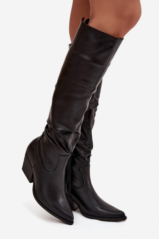 botas estilo vaquero con tacones Con volantes calentamiento de color negro Rosvian