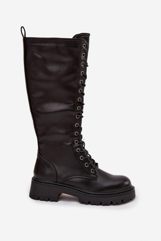 calentamiento con cordones botas zapatos de flor de cerezo Femenino de color negro Novissa