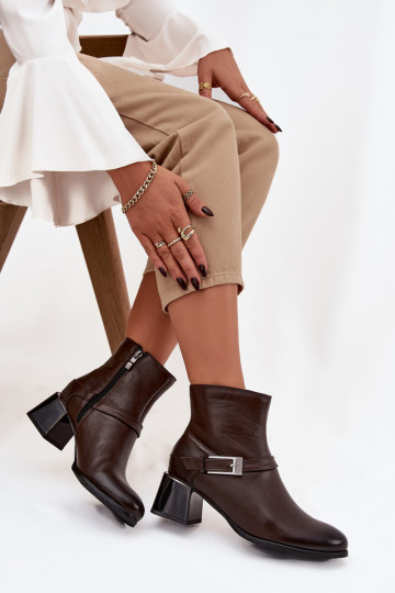 Botines de mujer de cuero con tacones y hebillas "Zazoo 60562" color chocolate